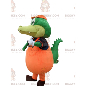 Traje de mascote BIGGYMONKEY™ de crocodilo verde vestido de