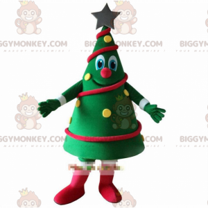 Costume de mascotte BIGGYMONKEY™ de sapin de Noël vert décoré