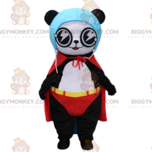 Traje de mascote BIGGYMONKEY™ de panda vestido de super-herói