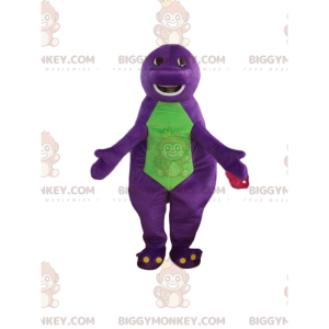Plump and Funny Purple and Green Dinosaur BIGGYMONKEY™ Mascot