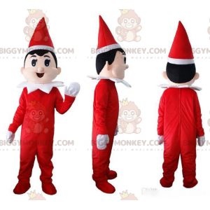 Rot-weißer Weihnachtself BIGGYMONKEY™ Maskottchen-Kostüm