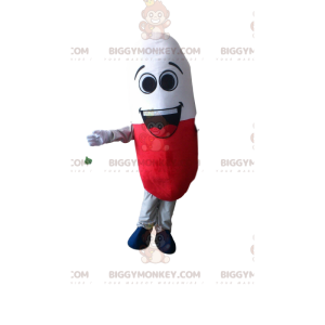 Costume de mascotte BIGGYMONKEY™ de pilule rouge et blanche