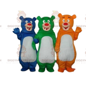 3 BIGGYMONKEY™s colorful bear mascots, 3 different colored