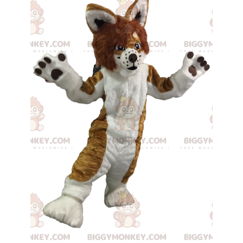 Hunde BIGGYMONKEY™ maskotkostume med hvid og brun pels - Hunde BIGGYMONKEY™ maskotkostume med hvid og brun pels -