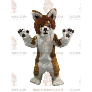 Dog BIGGYMONKEY™ Mascot Costume with White and Brown Fur -