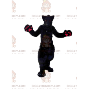 BIGGYMONKEY™ Schwarzes und rosa Wolf-Maskottchen-Kostüm