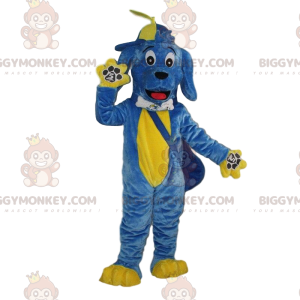 Blue and yellow dog BIGGYMONKEY™ mascot costume, colorful