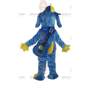 Blue and yellow dog BIGGYMONKEY™ mascot costume, colorful
