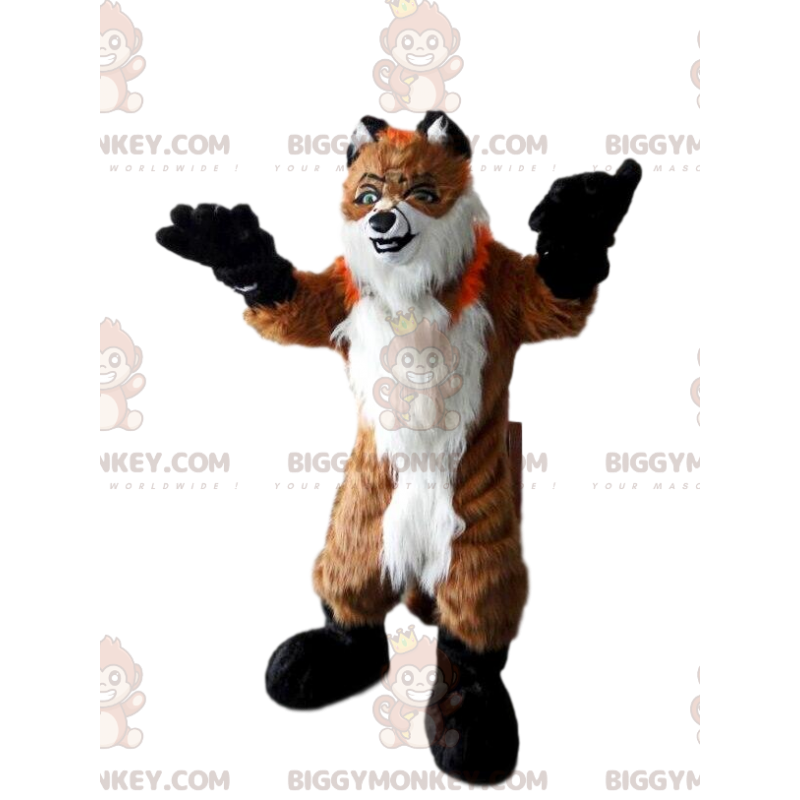 BIGGYMONKEY™ costume mascotte volpe pelosa, arancione e bianco BIGGYMONKEY™ costume mascotte volpe pelosa, arancione e bianco