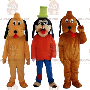 Goofy BIGGYMONKEY™ Maskottchenkostüm und 2 Pluto BIGGYMONKEY™s