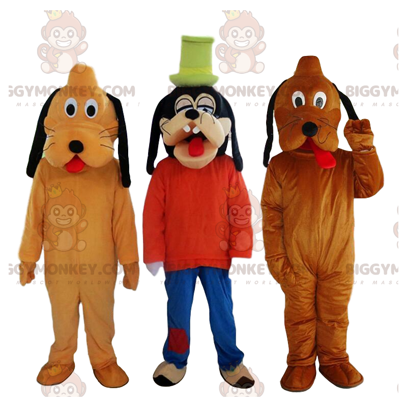Κοστούμι μασκότ Goofy BIGGYMONKEY™ και 2 μασκότ του Pluto BIGGYMONKEY™, χαρακτήρες της Disney - BiggyMonkey.com