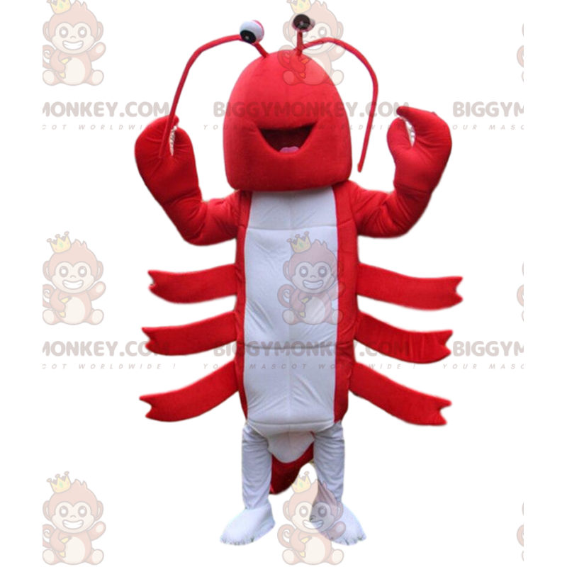 BIGGYMONKEY™ maskottiasu punavalkoinen hummeri, jättimäinen BIGGYMONKEY™ maskottiasu punavalkoinen hummeri, jättimäinen