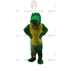 Grünes und gelbes Krokodil BIGGYMONKEY™ Maskottchenkostüm