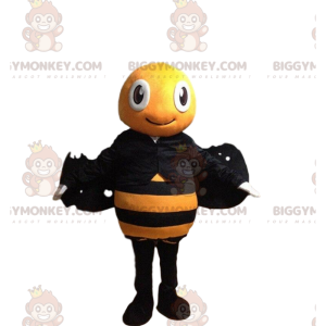 BIGGYMONKEY™ mascot costume yellow and black bee, smiling wasp