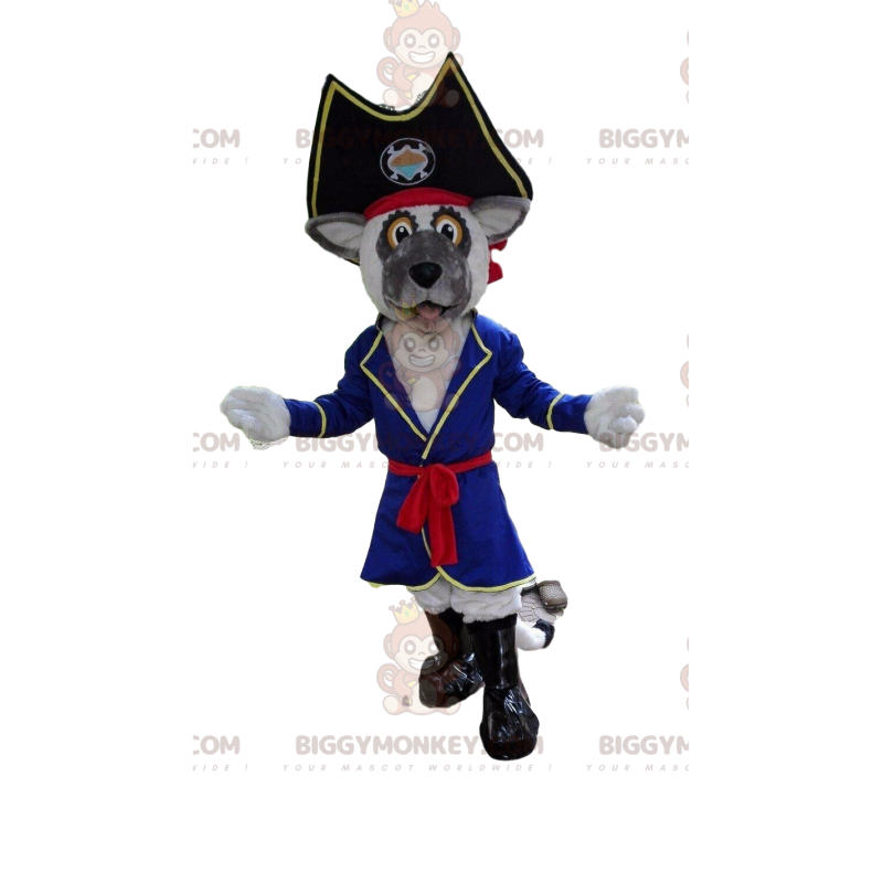 Pirate Grey Dog BIGGYMONKEY™ maskottiasu, Pirate Dog -asu - Pirate Grey Dog BIGGYMONKEY™ maskottiasu, Pirate Dog -asu -