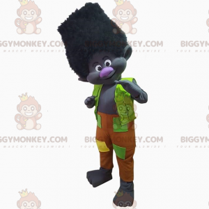 BIGGYMONKEY™ svart trollmaskotdräkt klädd i färgglad outfit