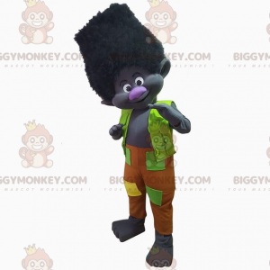 Costume de mascotte BIGGYMONKEY™ de troll noir vêtu d'une tenue