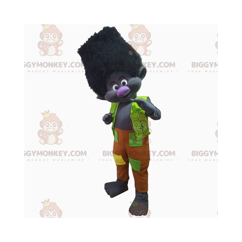 Costume de mascotte BIGGYMONKEY™ de troll noir vêtu d'une tenue