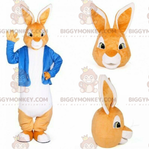 Oranje en wit konijn BIGGYMONKEY™ mascottekostuum met blauw