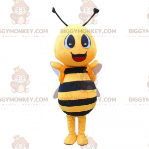BIGGYMONKEY™ mascot costume yellow and black bee, smiling wasp