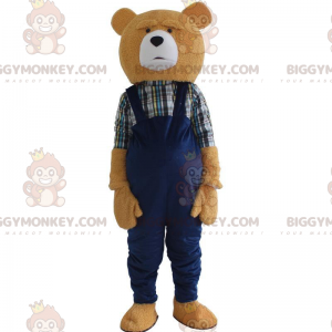 BIGGYMONKEY™ mascot costume teddy bear in overalls, teddy bear
