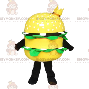 BIGGYMONKEY™ Maskottchenkostüm, gelber Hamburger mit Krone