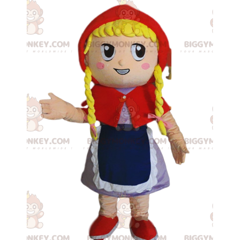 Rotkäppchen BIGGYMONKEY™ Maskottchen-Kostüm, Blondes Rotkäppchen BIGGYMONKEY™ Maskottchen-Kostüm, Blondes