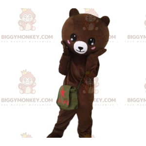 Bear BIGGYMONKEY™ mascot costume with hearts on cheeks, teddy