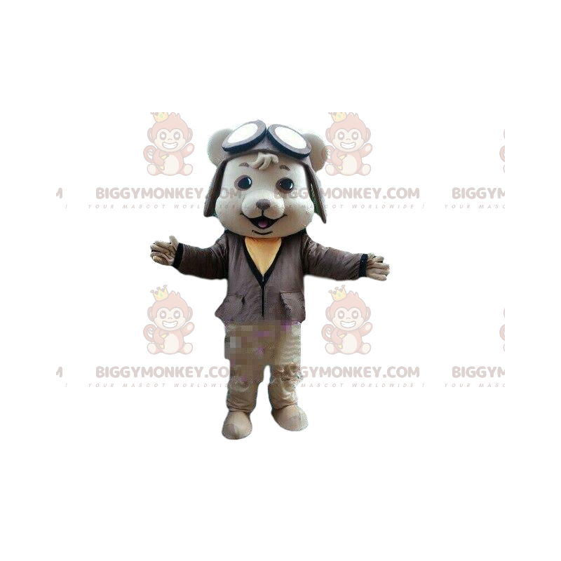 Cão fantasiado de mascote BIGGYMONKEY™ em traje de piloto Cão fantasiado de mascote BIGGYMONKEY™ em traje de piloto