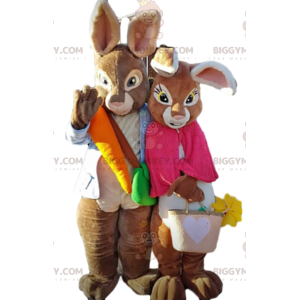 2 BIGGYMONKEY™s maskot af brune kaniner, et par farvede kaniner