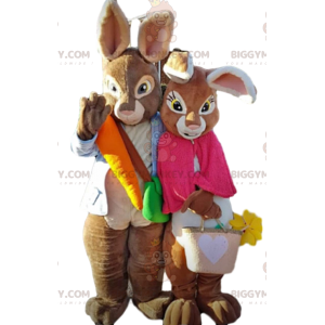 2 BIGGYMONKEY™s maskot av bruna kaniner, ett par färgade