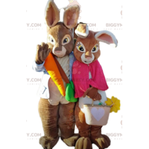 2 mascotes BIGGYMONKEY™ de coelhinhos marrons, dois coelhinhos
