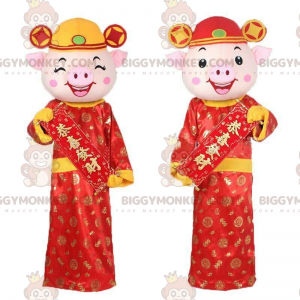 2 BIGGYMONKEY™s mascot pigs in Asian outfits, Asian