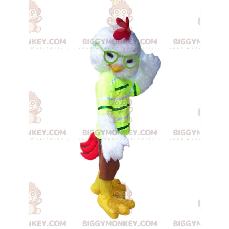 Costume da mascotte pollo BIGGYMONKEY™ con occhiali e vestito Costume da mascotte pollo BIGGYMONKEY™ con occhiali e vestito
