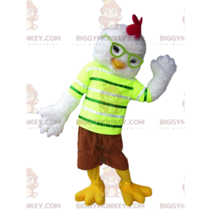 Chicken BIGGYMONKEY™ maskottiasu, jossa lasit ja värikäs asu - Kanan maskotit - Kukot - Kanat - BiggyMonkey.com