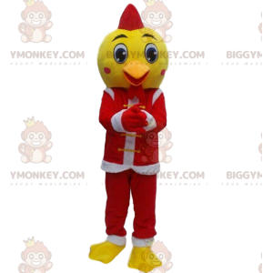 BIGGYMONKEY™ mascot costume of yellow bird in Santa outfit