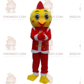 Traje de mascote BIGGYMONKEY™ de pássaro amarelo em traje de Papai Noel, traje de Natal - Mascote pássaro - BiggyMonkey.com