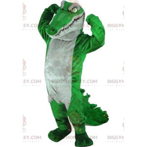 Green and gray crocodile BIGGYMONKEY™ mascot costume, giant