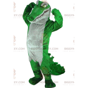 Mascotte kostuum van groene en grijze krokodil BIGGYMONKEY™, kostuum van gigantische alligator - BiggyMonkey.com
