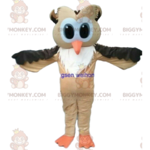BIGGYMONKEY™ Mascot Costume Brown and White Owl with Big Eyes –