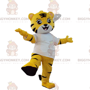 BIGGYMONKEY™ mascot costume of yellow, black and white tiger