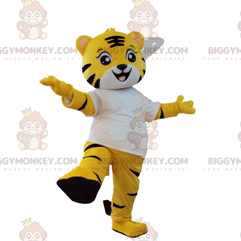 BIGGYMONKEY™ maskotkostyme av gul, svart og hvit tigerunge, kattedrakt - Tiger maskoter - BIGGYMONKEY_09532 - BiggyMonkey.com