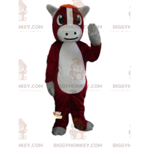 Red and white cow BIGGYMONKEY™ mascot costume, cowhide costume