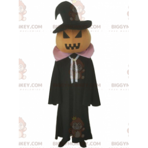 Pumpkin BIGGYMONKEY™ maskotkostume med sort kappe, Halloween-kostume - Vegetabilske maskot - BIGGYMONKEY_09544 - BiggyMonkey.com