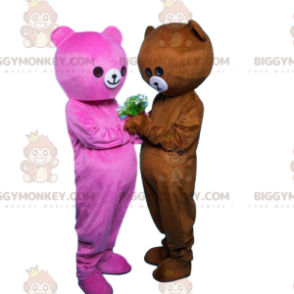 2 berenmascotte BIGGYMONKEY™s, een roze en een bruine, een paar teddyberen - Bear mascotte - BIGGYMONKEY_09547 - BiggyMonkey.com