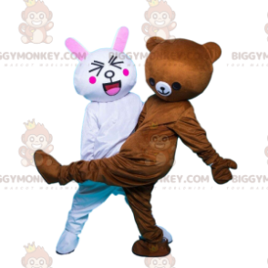 2 mascotte di BIGGYMONKEY, un coniglio bianco e un orsacchiotto