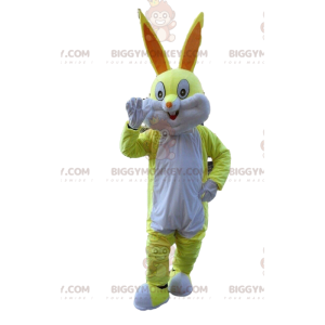 Costume de mascotte BIGGYMONKEY™ de lapin jaune et blanc