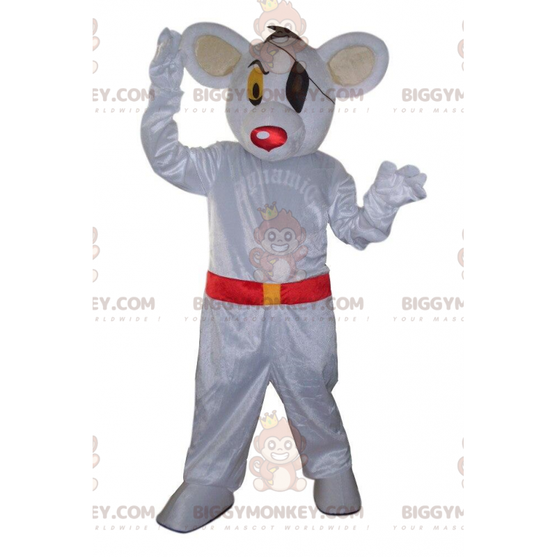 Costume da mascotte BIGGYMONKEY™ da topo bianco vestito da Costume da mascotte BIGGYMONKEY™ da topo bianco vestito da