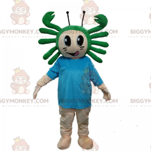 Boy BIGGYMONKEY™ mascot costume with a crab on his head, sea