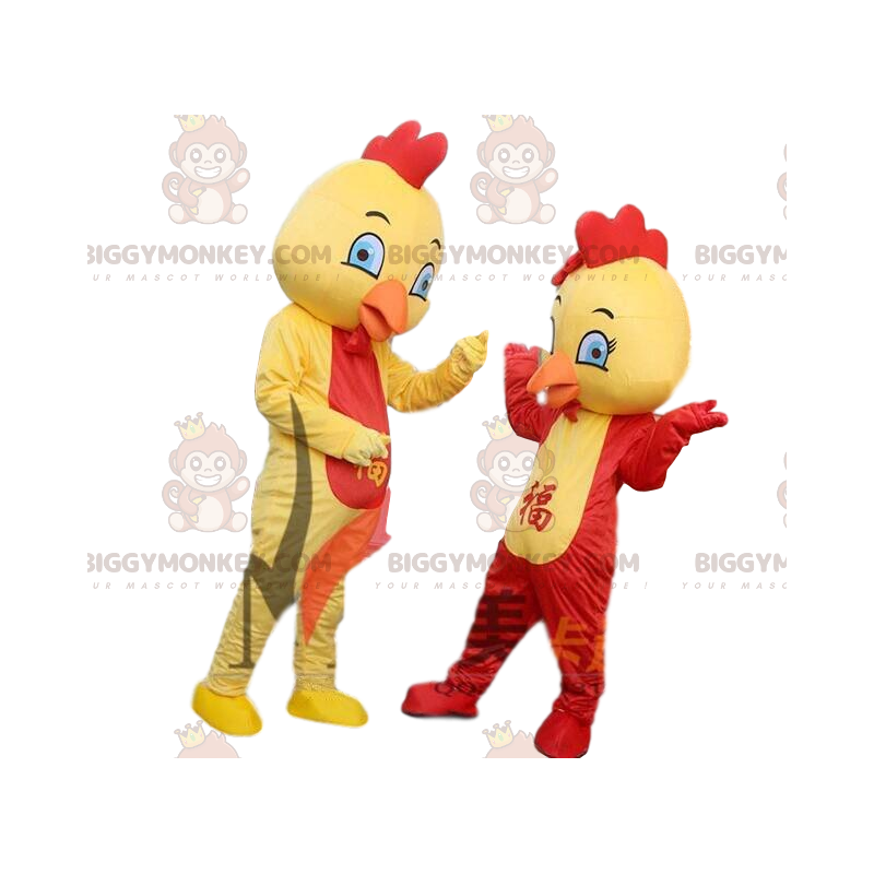 BIGGYMONKEY™ maskottiasu keltainen ja punainen kana, värikäs lintuasu - Lintu maskotti - BIGGYMONKEY_09564 - BiggyMonkey.com